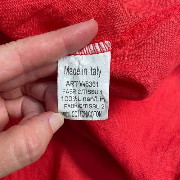 100% Linen Made in Italy Red Ruffle Sleeve Dress Sz S - Picture 4 of 7